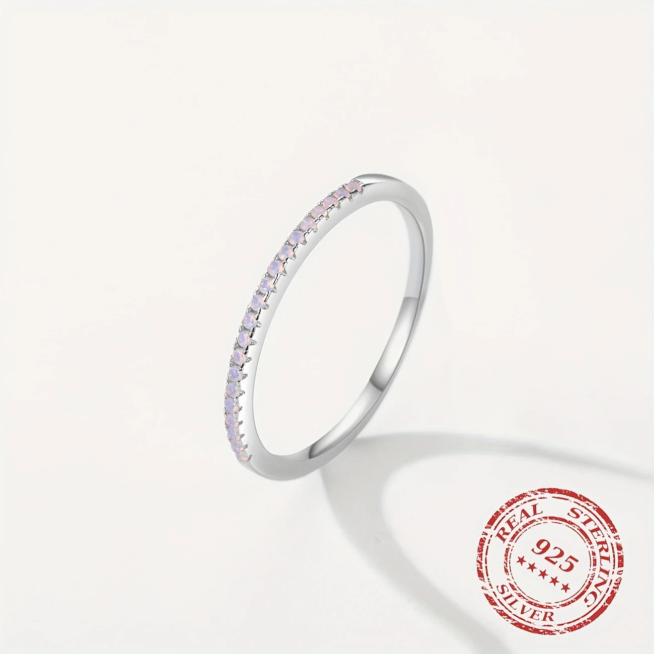 Elegant 925 Sterling Silver Ring with Pink Crystal Design, Rhodium Plated Perfect Valentine's Day Gift for Women