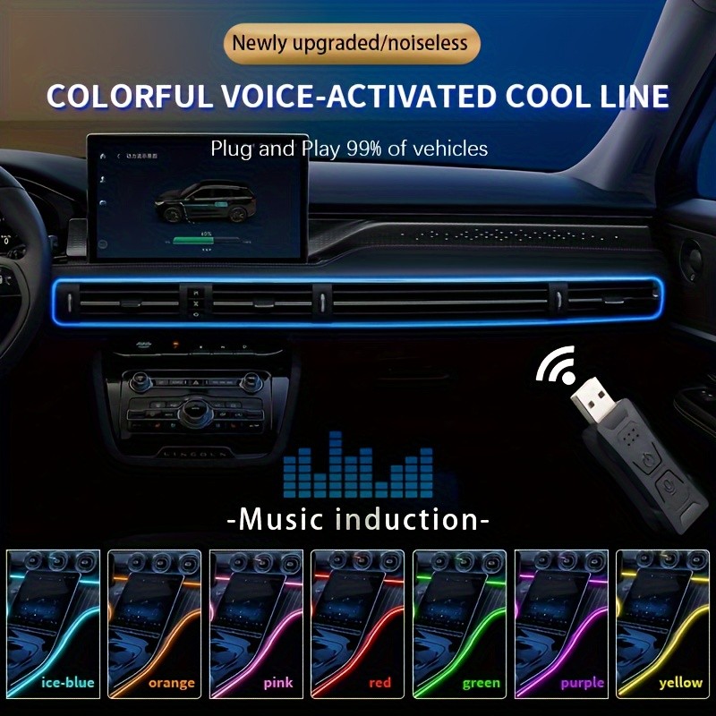 196 Inch Car Interior LED Strip Lights, RGB USB Ambient LED Lighting Kit with App Control, Fiber Optics & Music Sync Rhythm for Car Door, Console & Dashboard