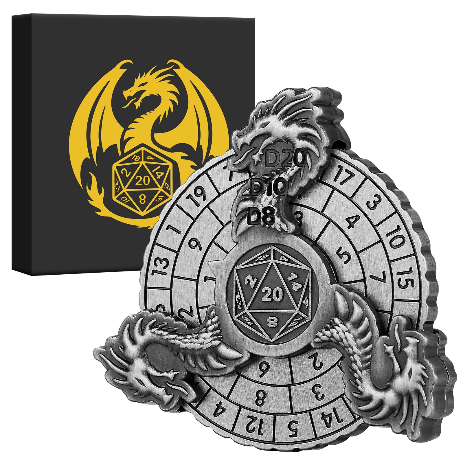 DND Dragon Head Wheel Dice Gift Box Set, 3D Dragon Relief, Multi Sided RPG Dice And Circular Scale Design - Advanced Desktop Game Accessories And Collectibles