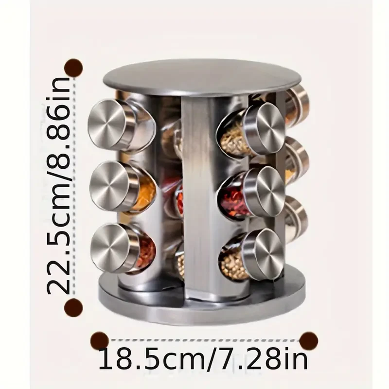 6-Tier Stainless Steel Rotating Spice Rack with Seasoning Jars