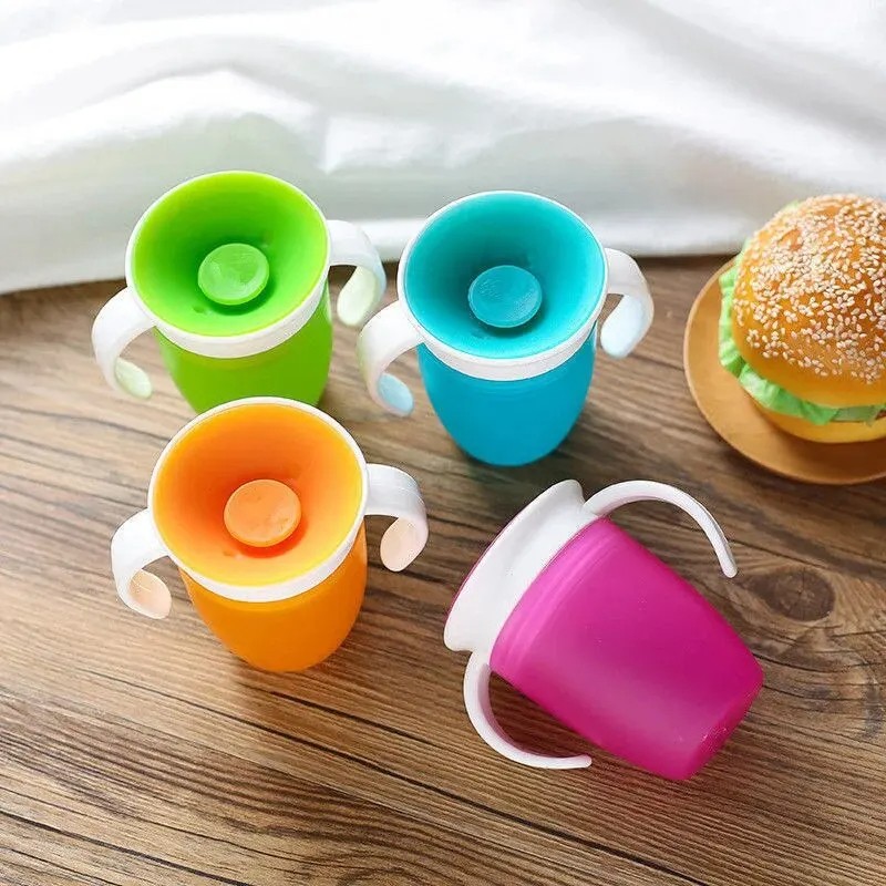 Baby Learning Drinking Cup with Double Handle and Flip Lid