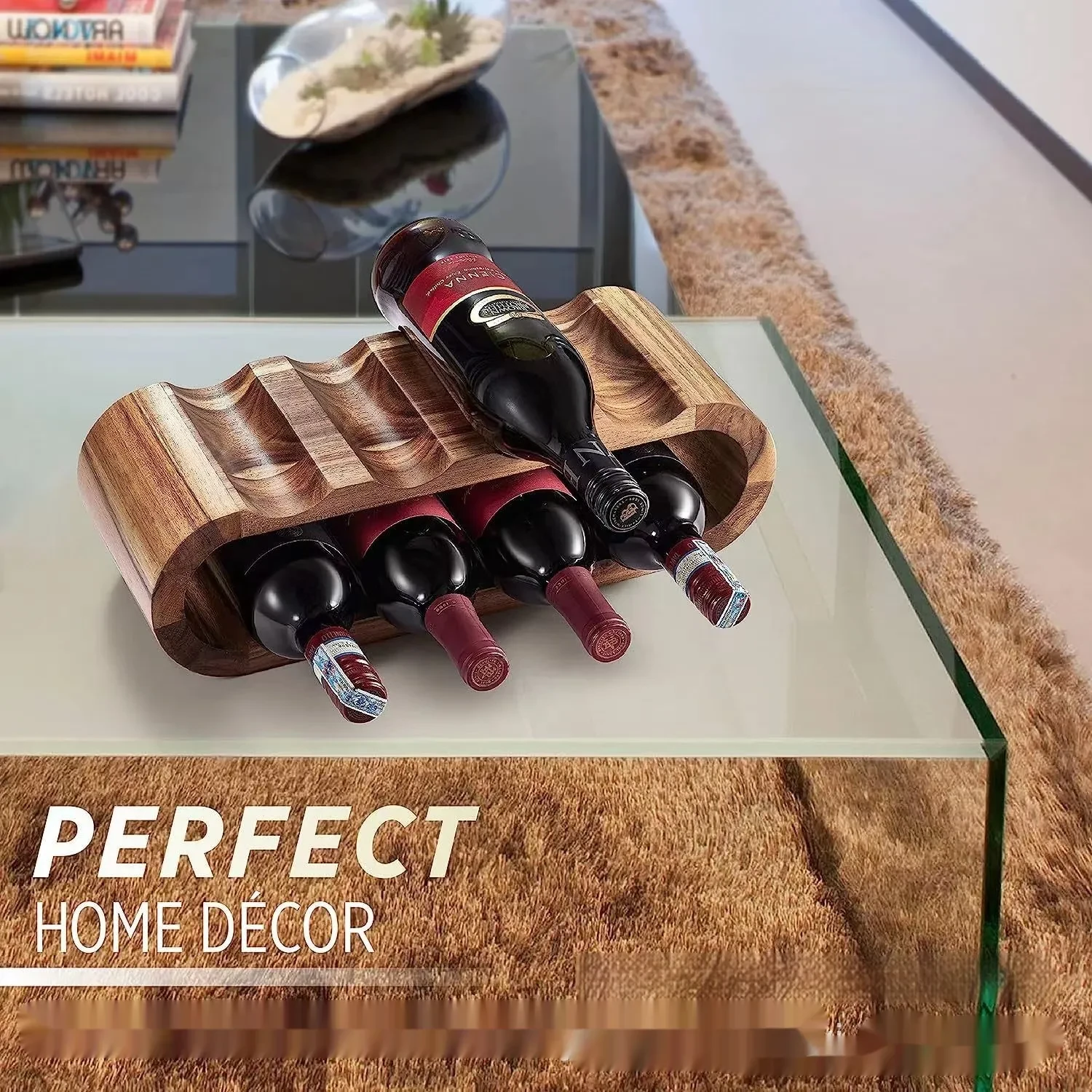 Wooden Double-layer Wine Ornaments Solid Wood Desktop Display Rack