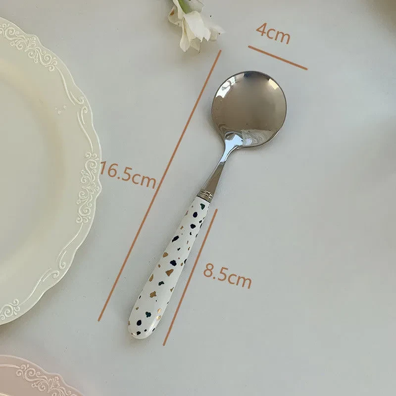 Stainless Steel Spoon Gravel Pattern Ceramic Handle Tableware