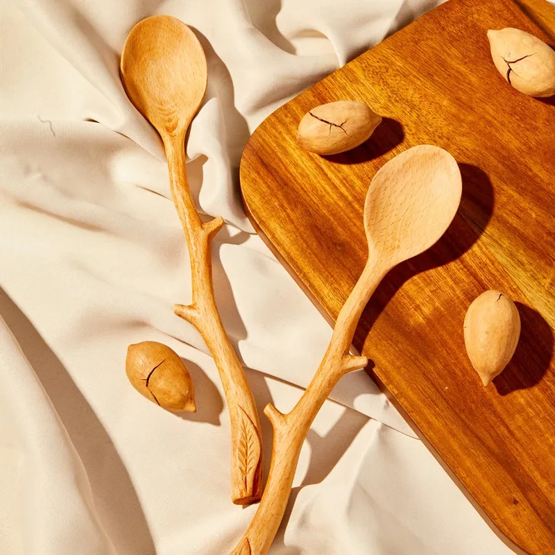 Creative handmade beech spoon with long handle