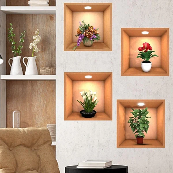3D Plants VASE WALL STICKER (SET OF 4)