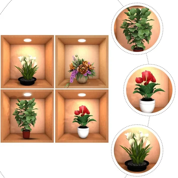 3D Plants VASE WALL STICKER (SET OF 4)