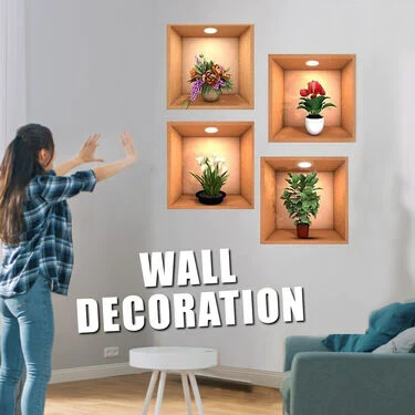 3D Plants VASE WALL STICKER (SET OF 4)