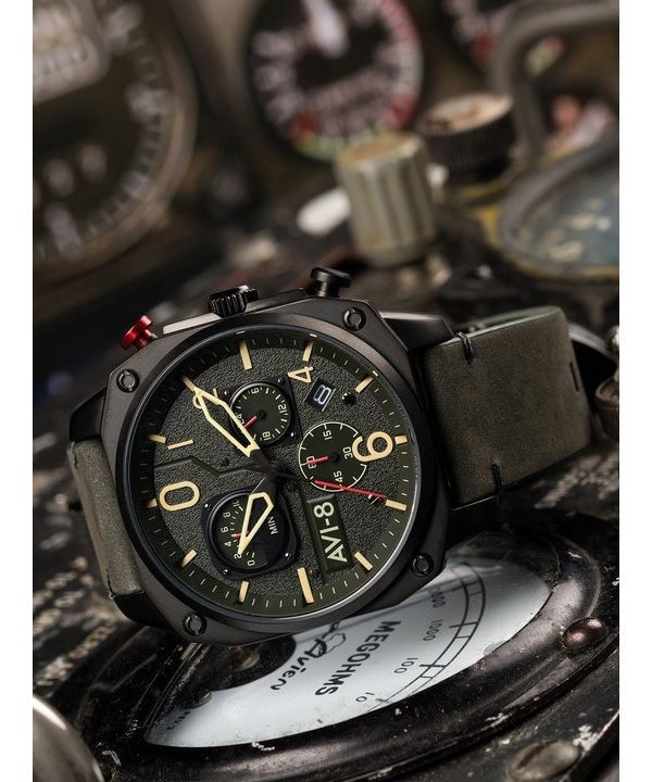 AVI-8 Hawker Hunter Deep Green Retrograde Chronograph Quartz AV-4052-08 Mens Watch