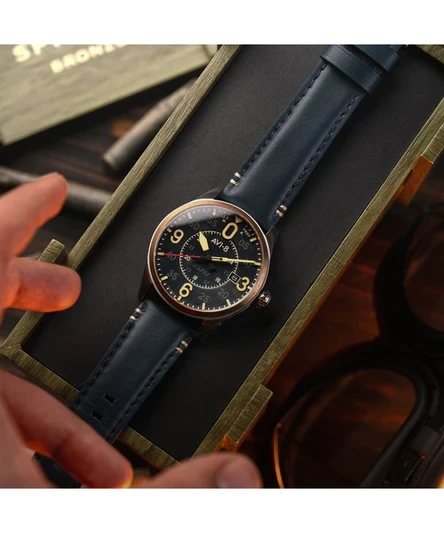 AVI-8 Spitfire Smith Distressed Blue Leather Strap Blue Dial Automatic AV-4090-05 Men's Watch
