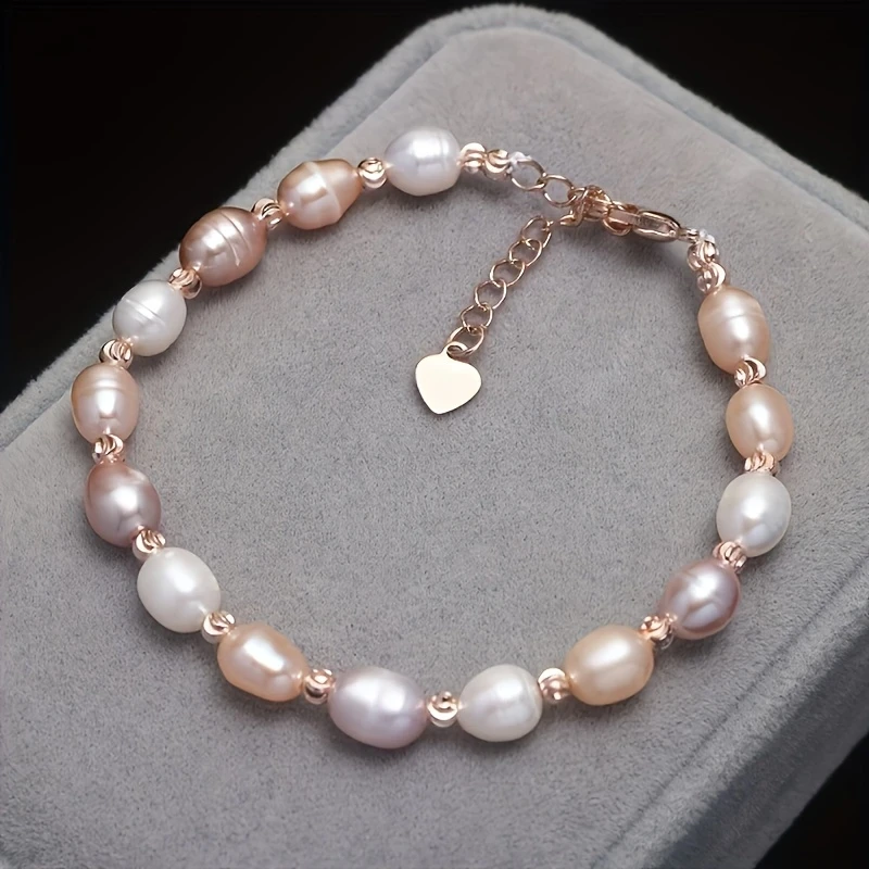 Womens Elegant Minimalist Freshwater Pearls Bracelet Fashionable Irregular Baroque Bead Design, Unplated Jewelry Gift for Daily Wear and Special Occasions