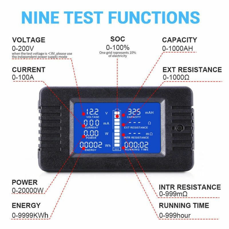 Battery Monitor Meter Multifunction Current Power Monitor