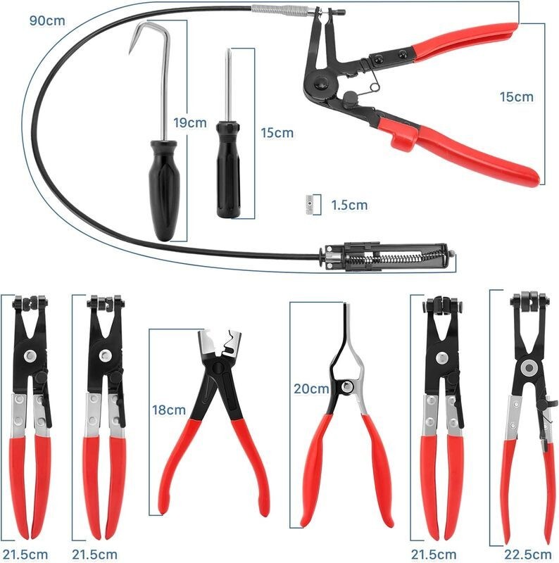 9pcs Flexible Hose Clamp Clip Pliers Set Swivel Jaw Flat Angled Band