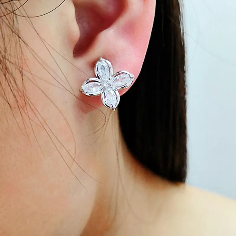 JIOFREE AAA Cubic Zirconia Flower Shape Clip-On Earrings No Piercing Needed