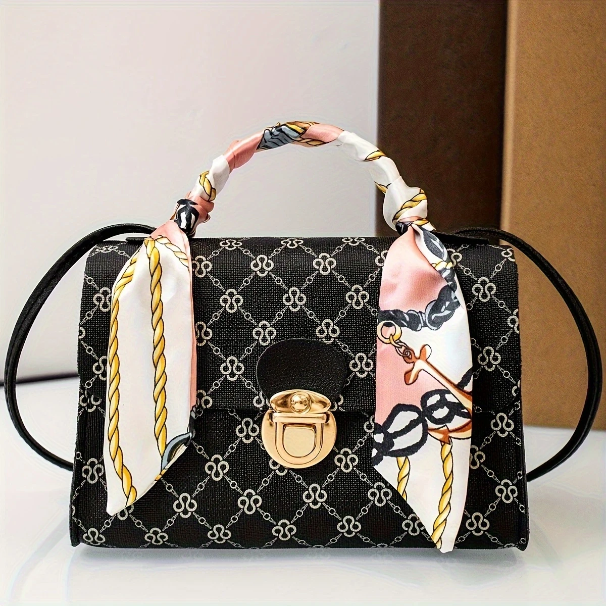 Stylish Womens Bull Print Crossbody Bag with Adjustable Scarf Handle  The Perfect Blend of Fashion and Functionality
