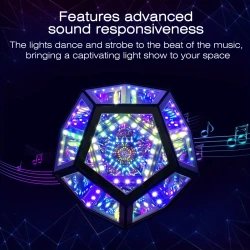 RGBW Color Changing Music Sync Infinity Dodecahedron Mirror Lamp  Ultimate Ambient Lighting for Gaming Room, Bedroom, and Desk Decor
