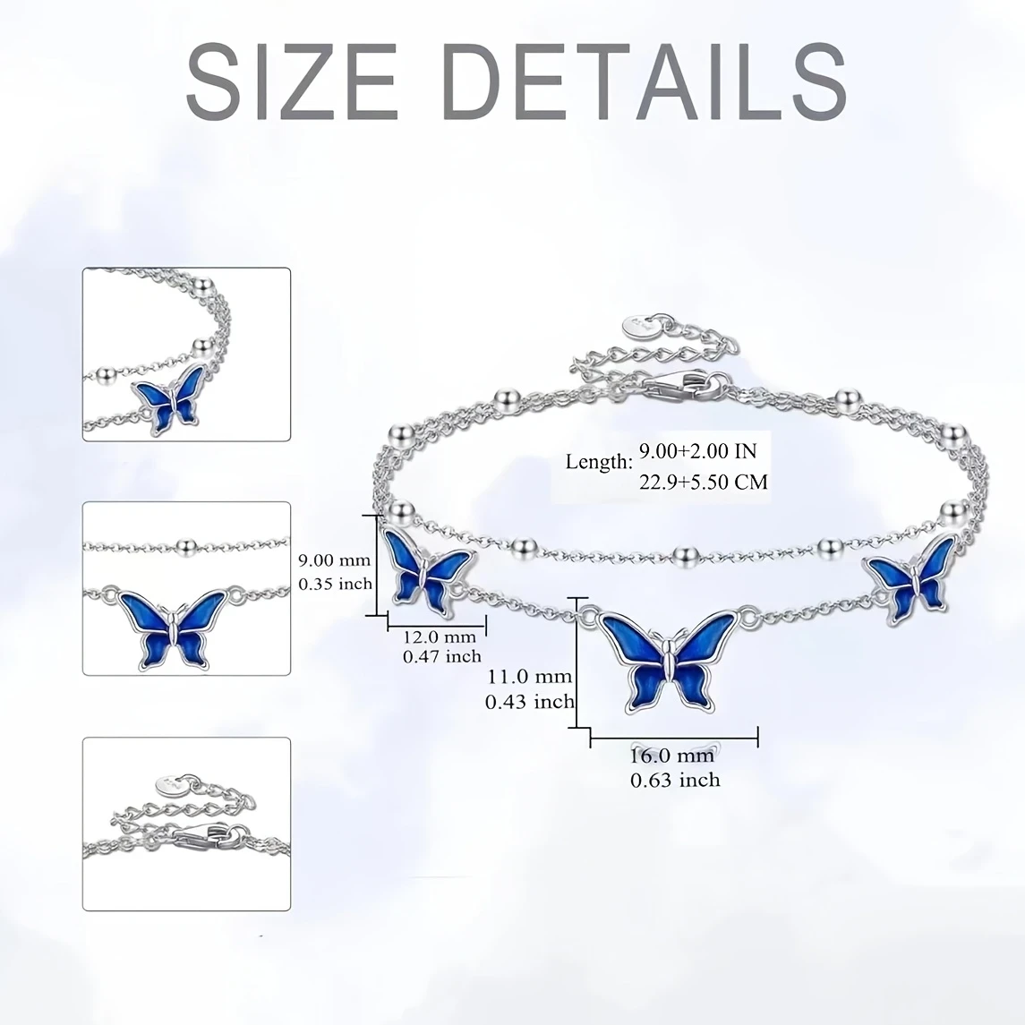 White Golden Butterfly Anklet Elegant White Golden-Plated Copper Butterfly Anklet with Blue Enamel Accents