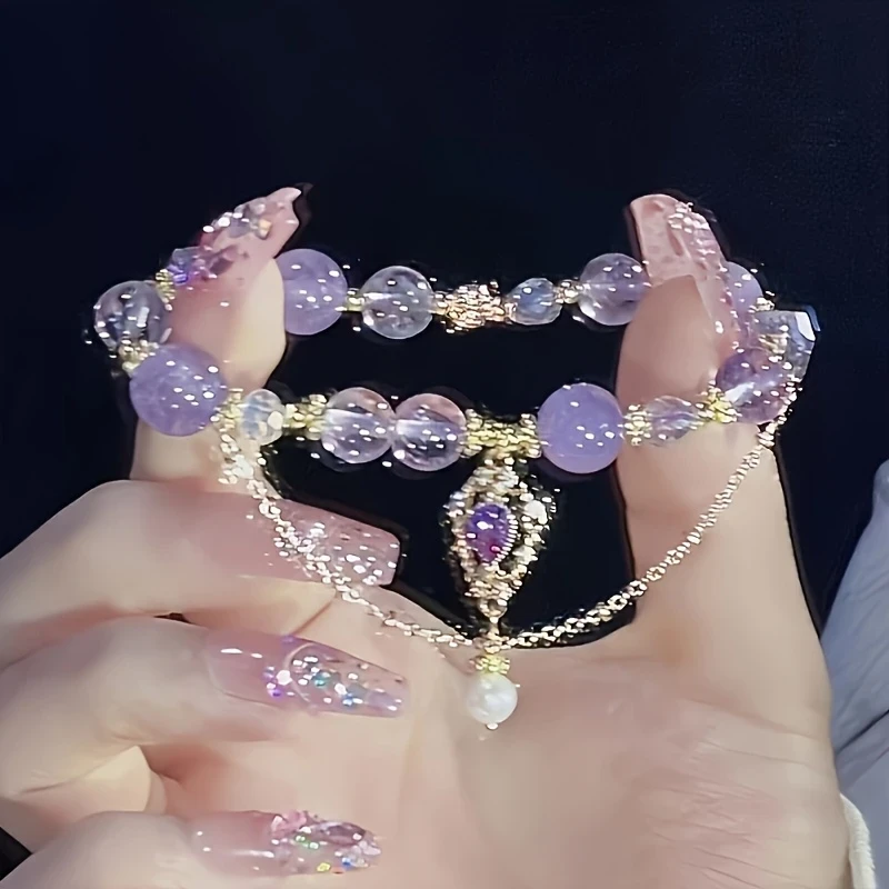 1pc Elegant Purple Glass Wrist Accessory Chic Two-Tone Bracelet Design | Perfect Gift for Best Friends NZ