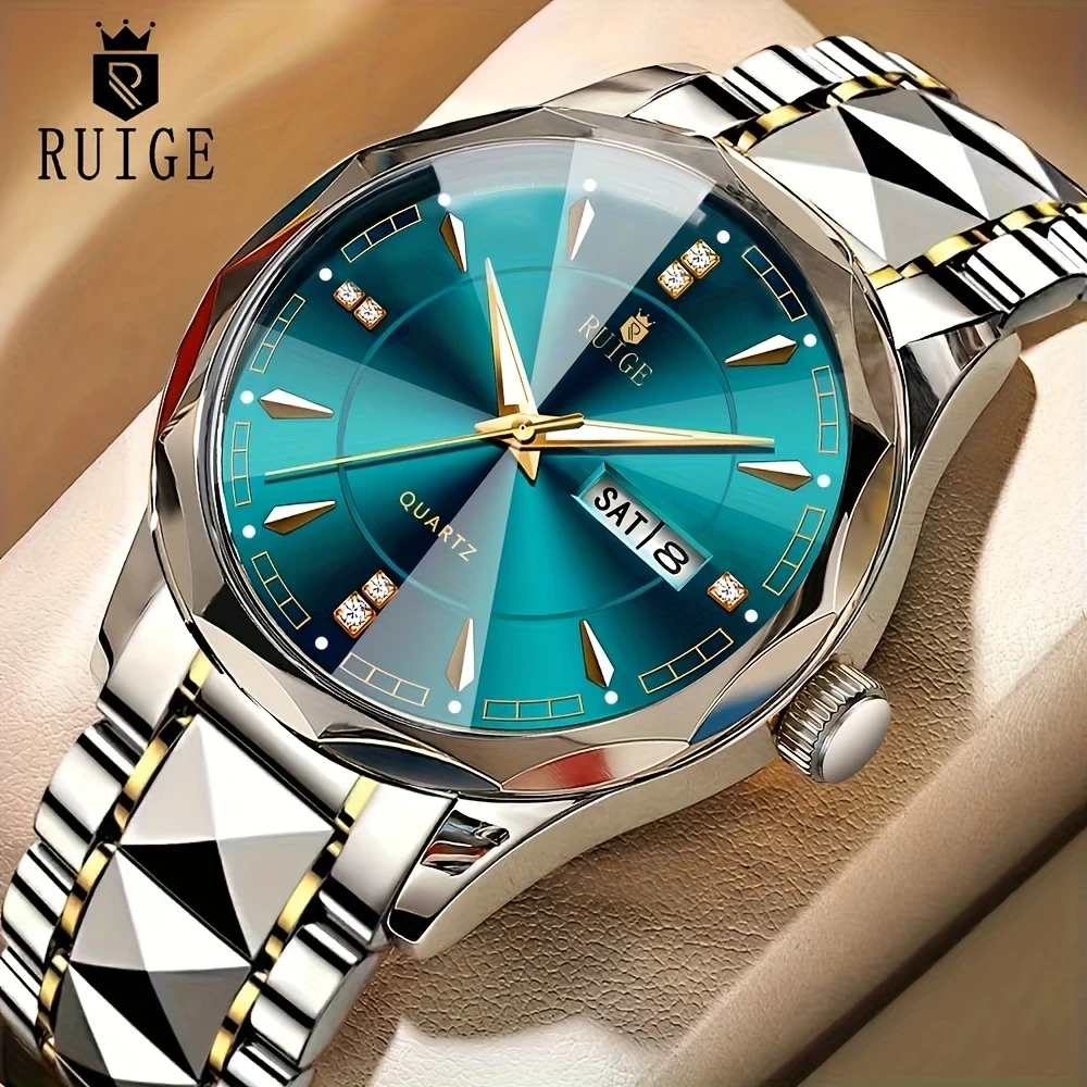 RUIGE Men's Fashion Quartz Watch with Stainless Steel Luxury Strap