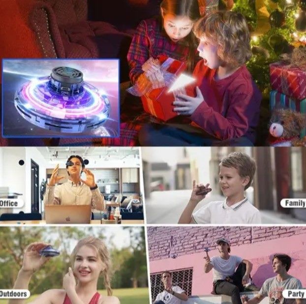 Flying Spinner, UFO Fingertip, Rechargeable Flying Gyroscope USB Toy, Black