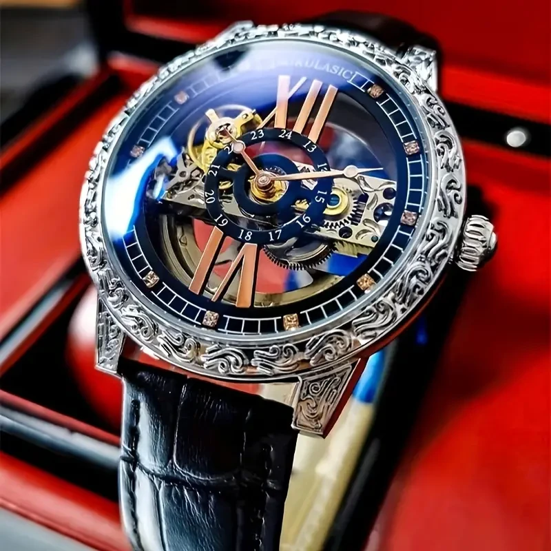 Cool Men's Mechanical Watch Double-sided Hollow Design