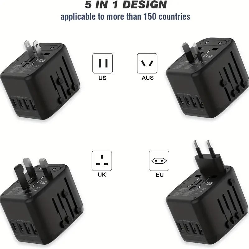 Universal International Power Travel Plug Adapter, 5 In 1