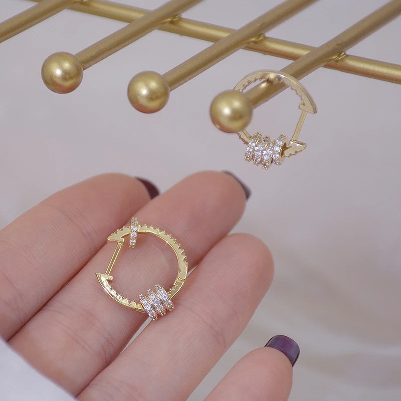 14k Plated Gold Luxury Super Shine CZ Buckle Earring