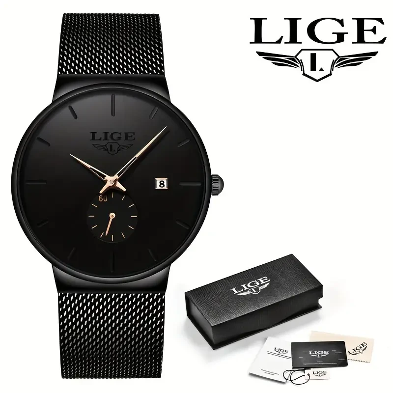 LIGE Minimalist Casual Men'S Watch with Stainless Steel Mesh Belt