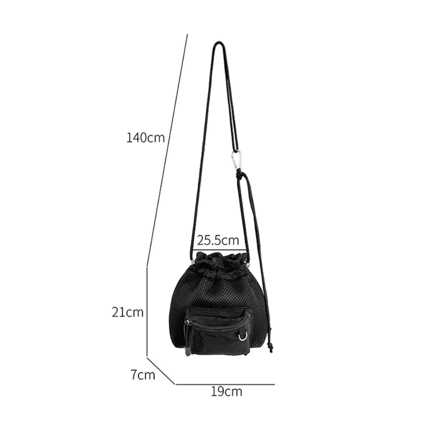 Small Mesh Drawstring Bucket Bag Fashion Cute Messenger Shoulder Bags For Women