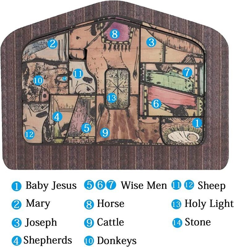Nativity Puzzle Wood Burned Design Wooden Jesus Puzzle Game Toy L
