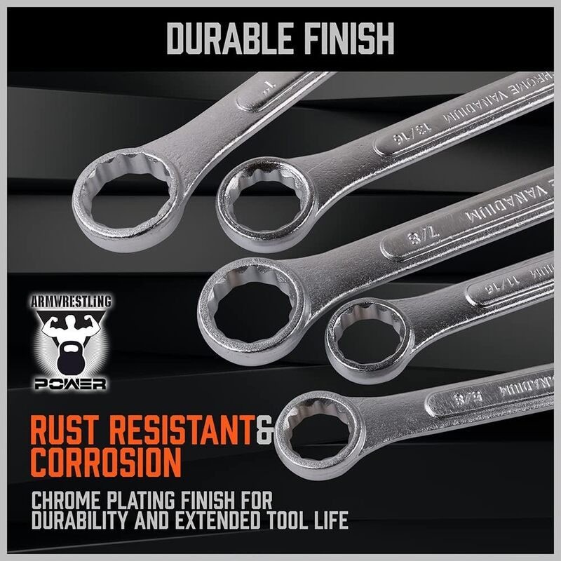 Duo Metric SAE Combination Spanner Wrench Set Extra Long