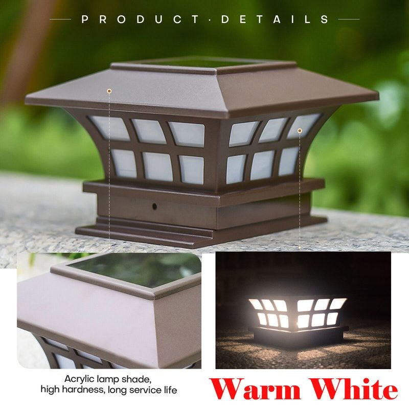 Fence Post Cap Solar Lights Outdoor Lamp Warm White