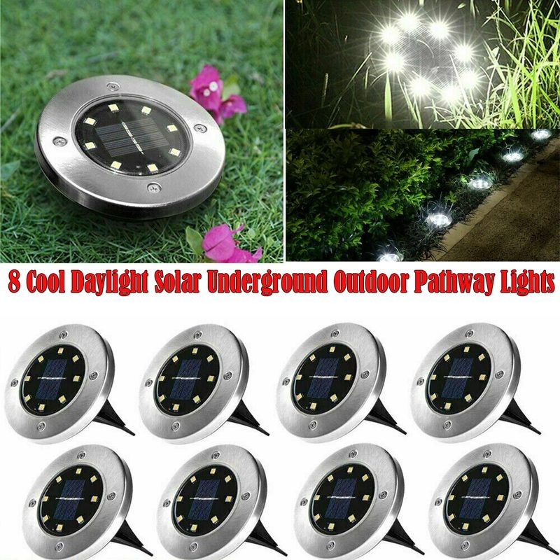 Solar Lights Outdoor Garden Under Ground Lamps Cool Daylight