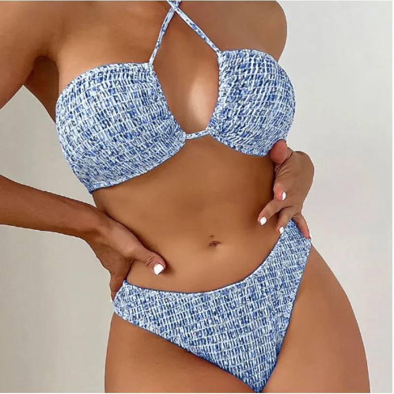 Summer Flowers Print Pleated Design Bikini