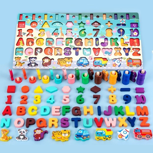 Wooden Toys Baby Cognitive Number Letter Shape Boys And Girls Early Education Puzzle