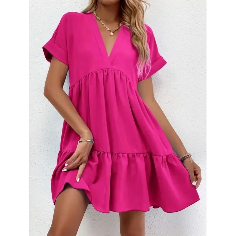 New Short-sleeved V-neck Dress Summer Beach Dress For Women