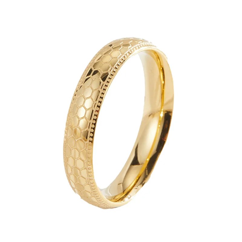 Stainless Steel Rings for Men and Women Gold Color 4mm Honeycomb Shape
