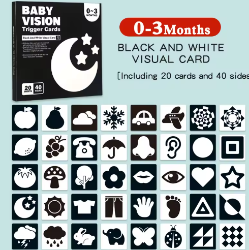 Montessori Baby Toys Black White Flash Cards High Contrast Visual Stimulation Cards Early Education Toys For Nerborns