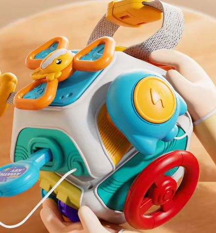 Baby Busy Board Cube Montessori Sensory Toys for Toddler Educational Learning Activities Travel Toy Lock Box Fine Motor Skill