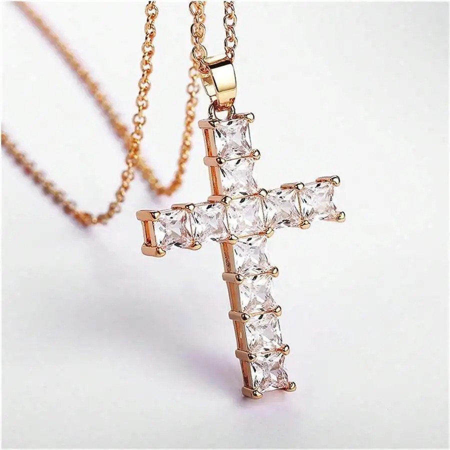 New Fashion Necklaces for Women Gold Multi-Color Crystal Jesus Cross Pendant Necklace