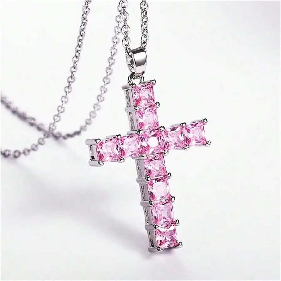 New Fashion Necklaces for Women Gold Multi-Color Crystal Jesus Cross Pendant Necklace