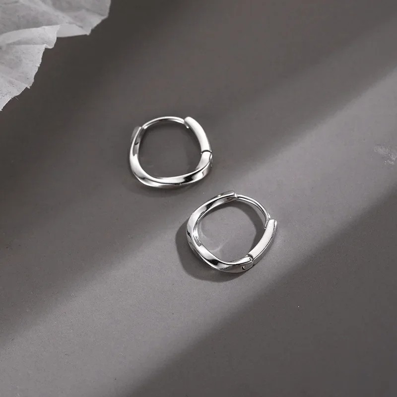 925 Sterling Silver Round Earrings Simple Inlaid Design for Women