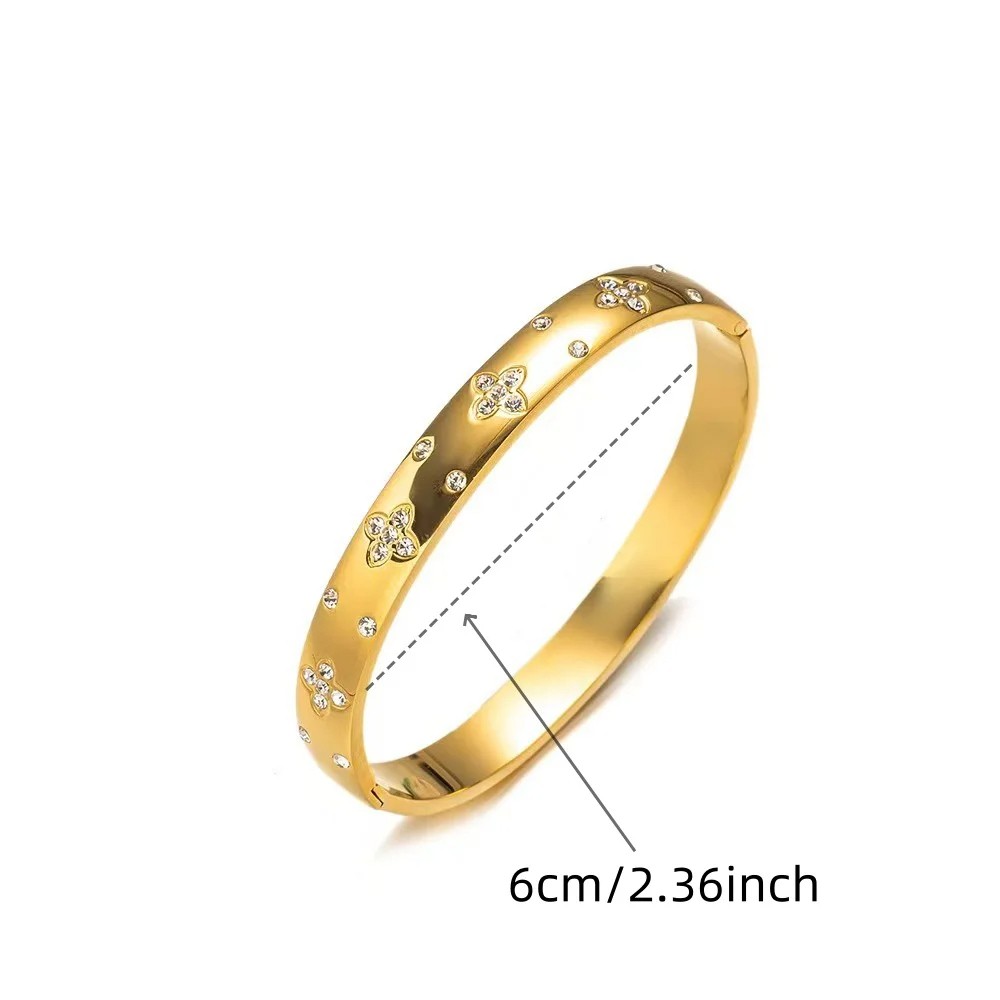 Stainless Steel Bangles Bracelet for Women Fashion Jewelry with Zirconia Flower Design