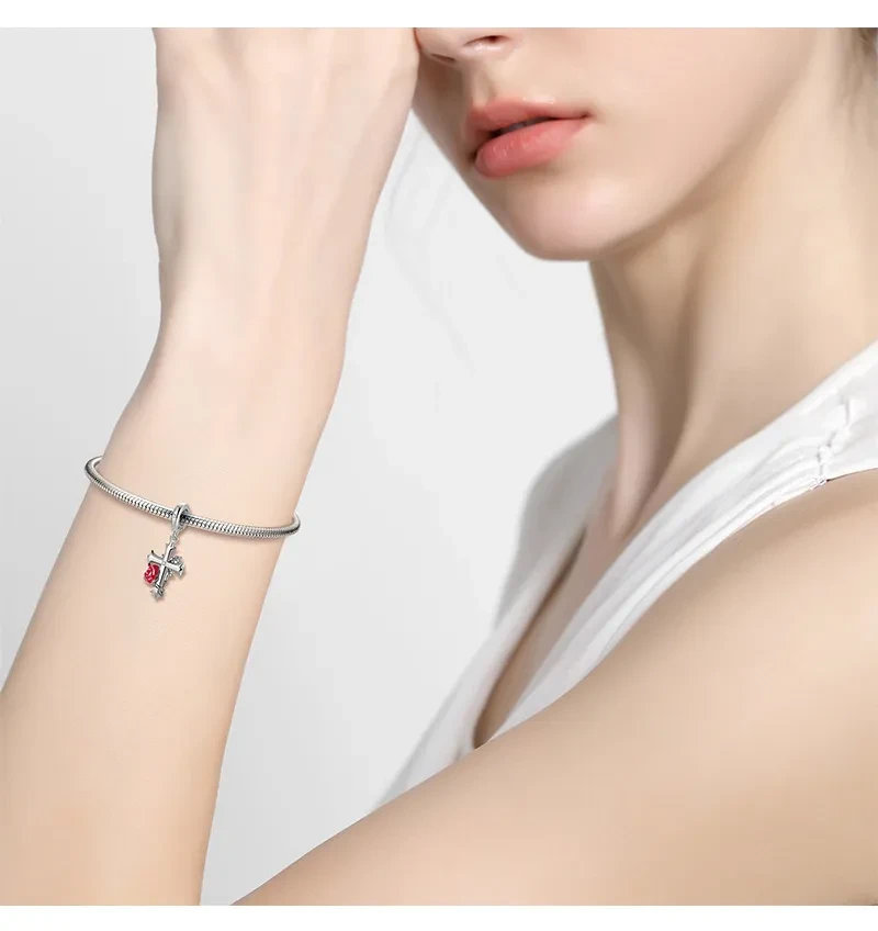 Rose Cross 925 Sterling Silver Oxide Pendant Bracelet Bracelet Pendant DIY Accessories