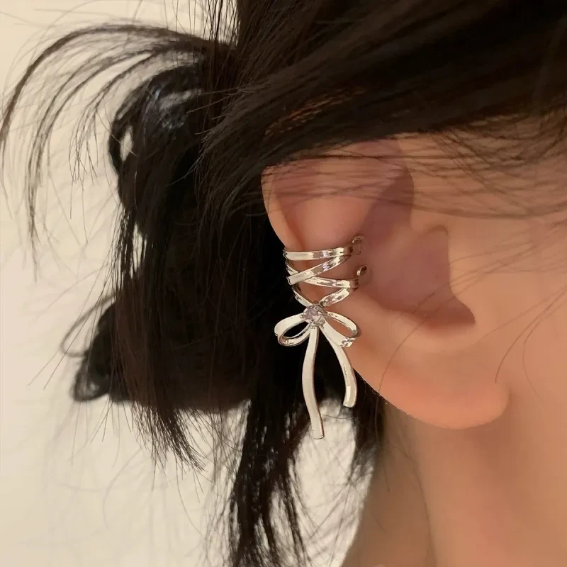 Fashion Jewelry New Ribbon Aesthetics Ear Clips Ballet Style Ribbon Bow-knot Ear Cuff For Women Fashion Non-Piercing Ear Clips Earrings