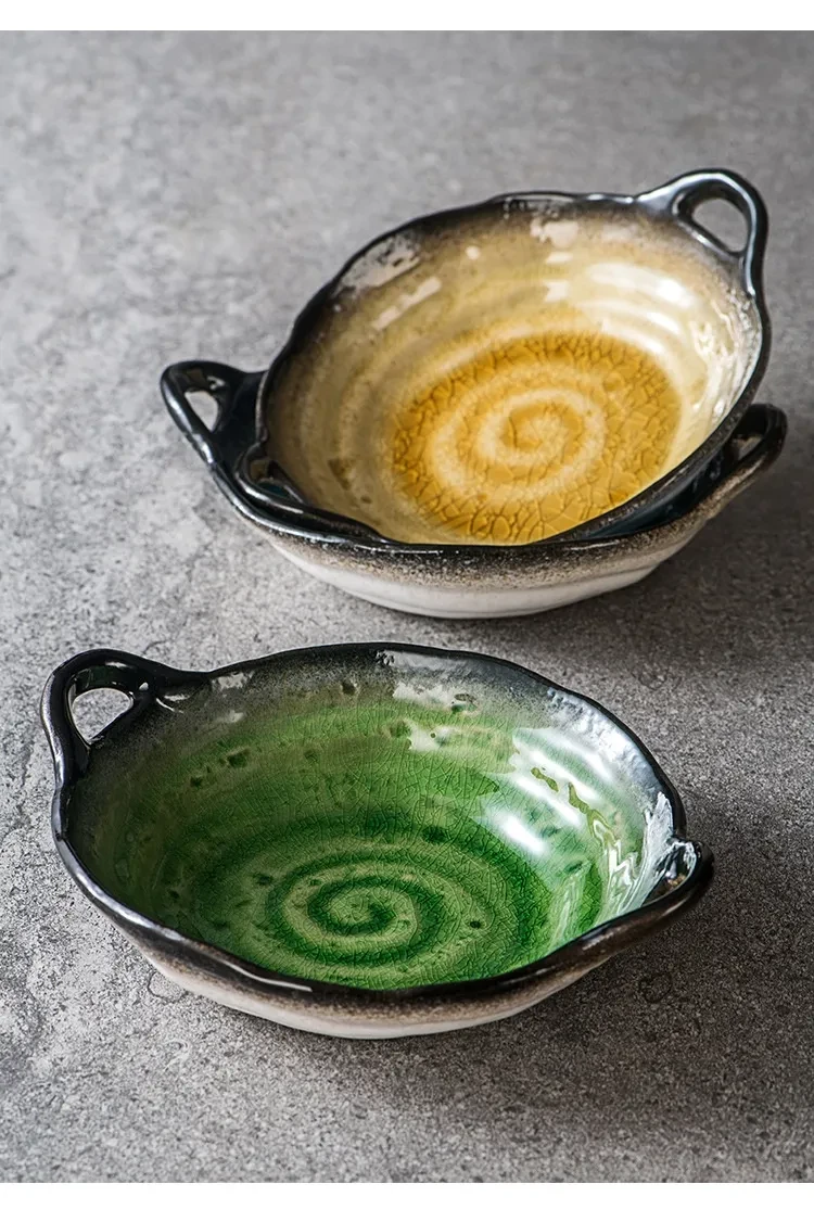 Creative Ceramic Crackle Glaze Binaural Good-looking Household Dinner Plate