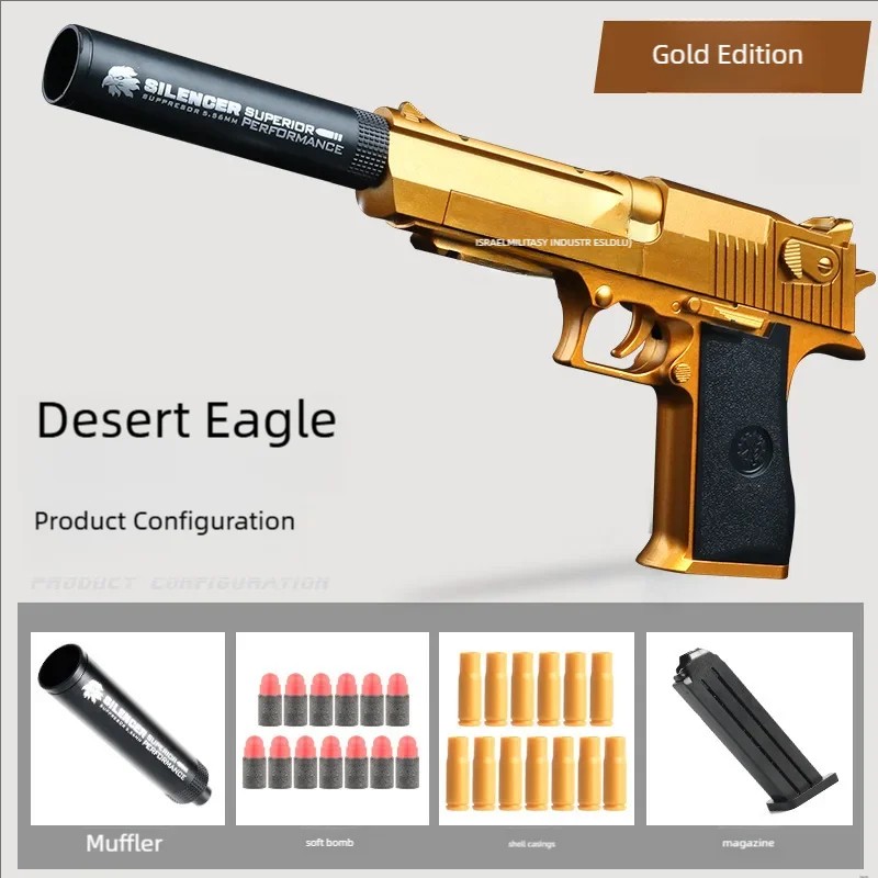 Outdoor Toy Pistol Gold Desert Eagle, Spring-Loaded M1911