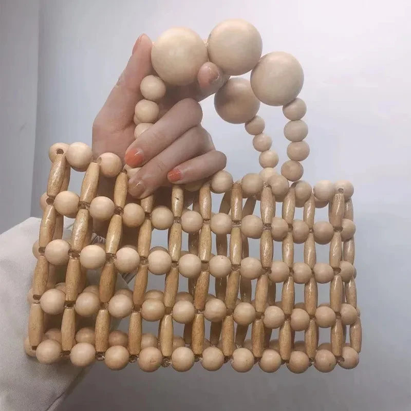 Wooden beads woven bag