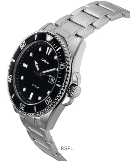 Casio Standard Analog Stainless Steel Black Dial Quartz MDV-107D-1A1 200M Mens Watch