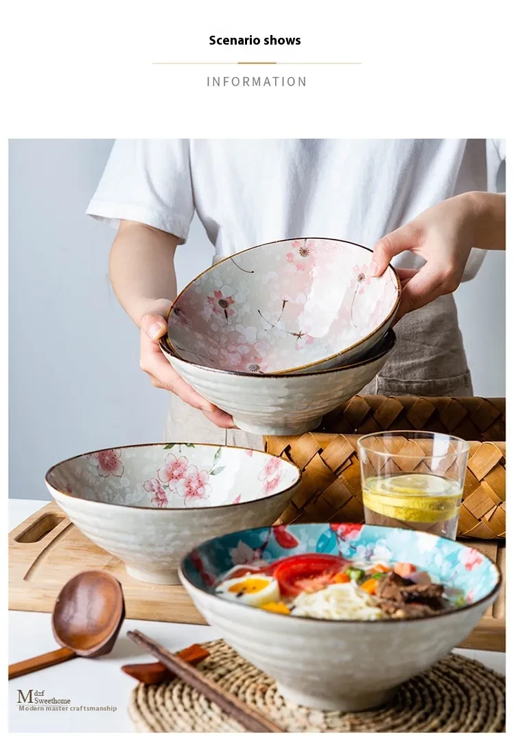 Tableware Ceramic Noodle Bowl Large Bamboo Hat Salad Bowl