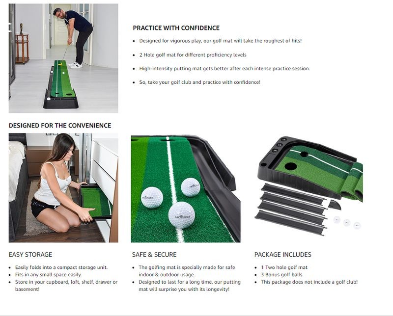 PGM Golf Putting Green Putting Trainer Mat Ball Auto Return
